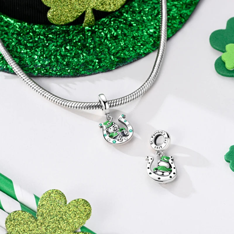 Neu im 925er-Sterlingsilber, grüne Charms, Perlen, Frosch, Kleeblatt, Schildkröte, Anhänger, Schmuck, passend für Original-925-Armbänder für Frauen, DIY-Geschenk
