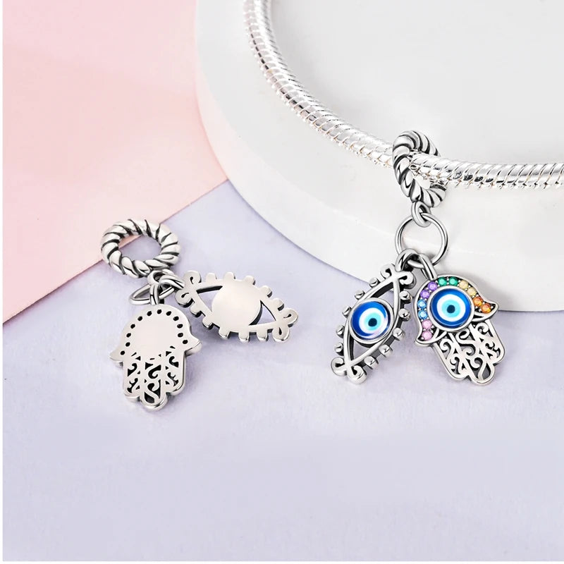 Heiße Verkäufe 925 Sterling Silber Charms Perlen Teufel Auge Fatimas Hand Kreuz Perlen Fit Original Armband Frauen DIY schmuck Geschenke