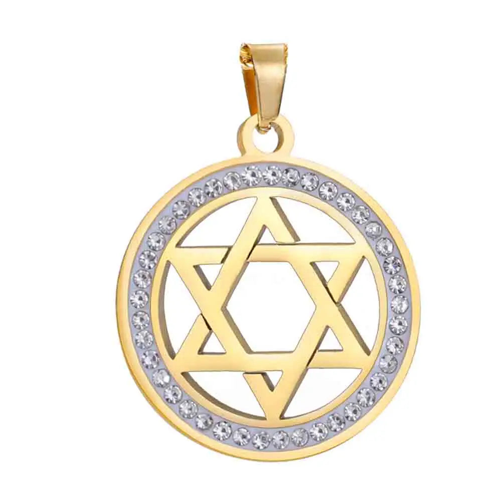 LIKGREAT Stern von David Edelstahl Vintage Halskette klar Zirkon runde Anhänger Halsketten Schmuck Hochzeits geschenk für Frauen Männer