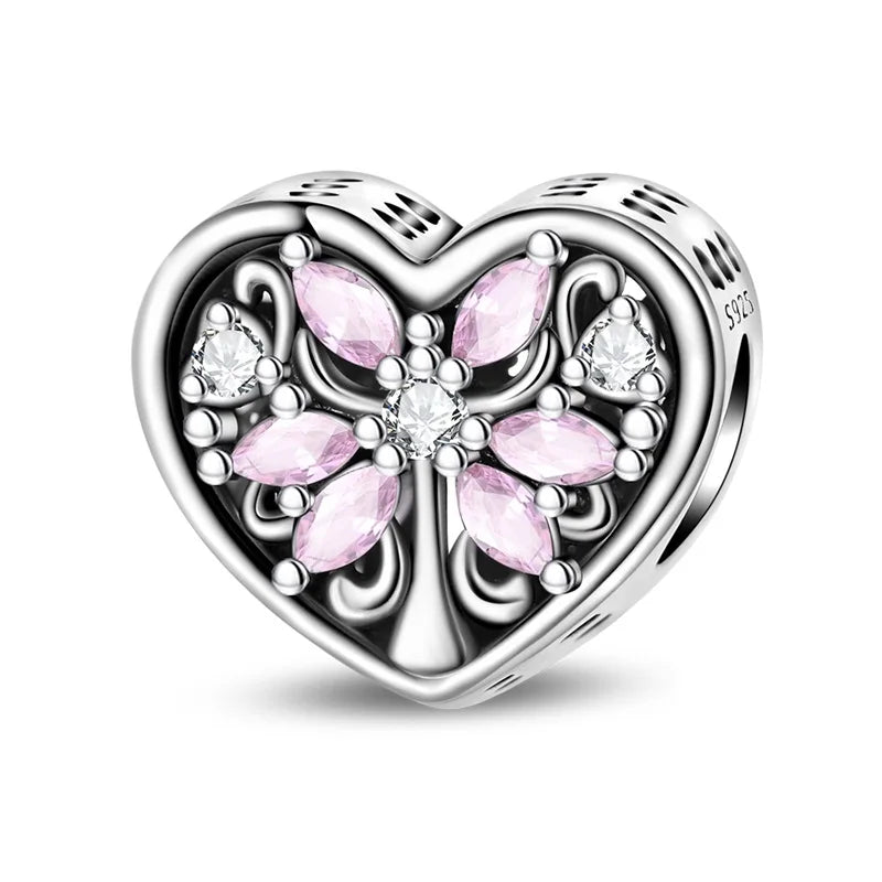 Rosa Charms aus 925er-Sterlingsilber, Perlen, Schmetterling, Parfümflasche, Krone, herzförmiger Zirkon, Charms für Frauen, feiner DIY-Schmuck, Geschenke