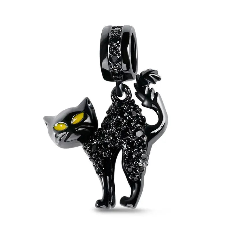 Heiße Verkäufe 925, schwarzer Tier-Anhänger, Serie Gothic-Skelett, Katze, Damenschmuck, geeignet für DIY-Armbänder, Halsketten, Zubehör