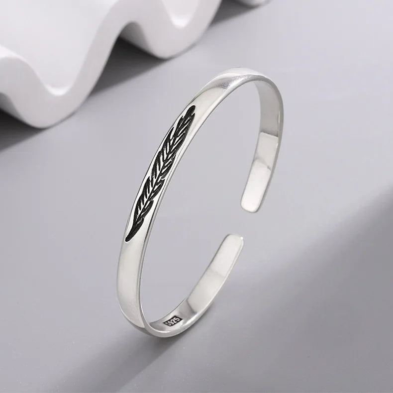 Neue Ankunft Retro Einfache Feder Armreifen 925 Sterling Silber Temperament Persönlichkeit Beliebte Öffnung Armbänder TYB304