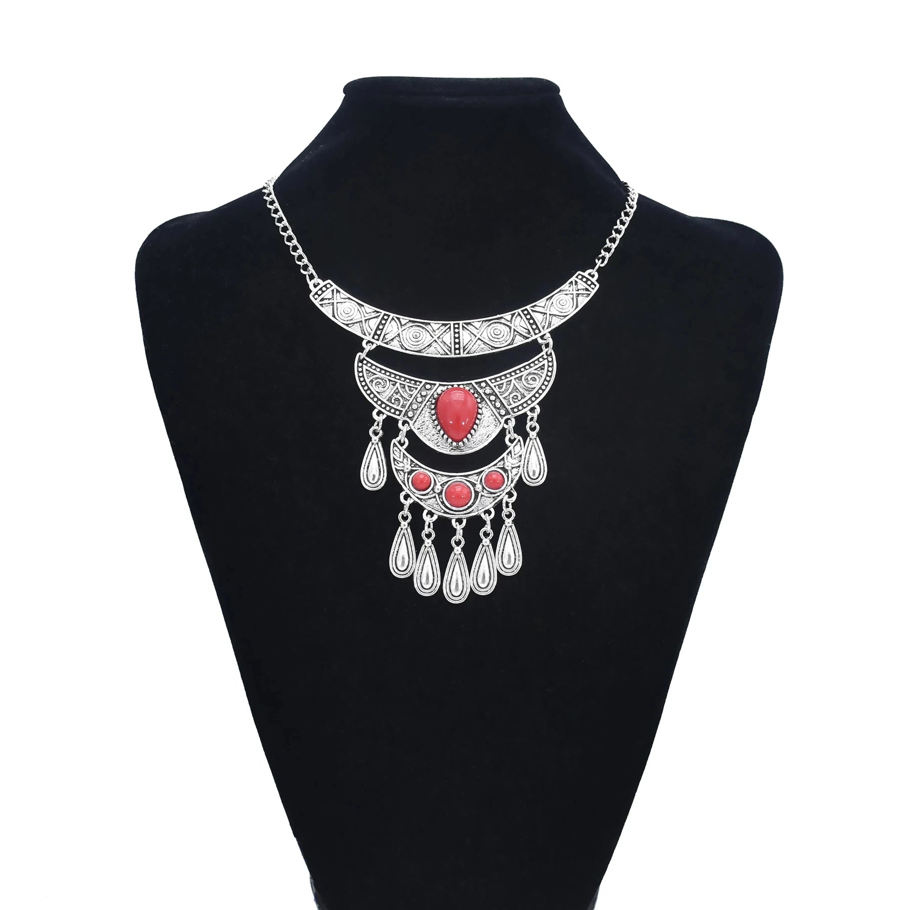 Afghanische Vintage Silber Farbe Legierung Halsketten Perlen Geometrische Form Münze Quaste Anhänger Klobige Halsketten für Boho Gypsy Türkisch
