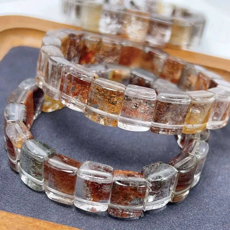 Neues farbiges Naturstein-Vier-Jahreszeiten-Geist-Kristall-Quarz-rechteckiges Armband für Männer und Frauen, Paare, glücklicher Modeschmuck