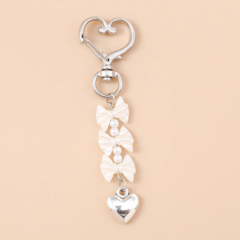 Aihua süße Y2K Metall Perle Liebe Herz Schleife Schlüsselanhänger für Frauen Mädchen Handtasche Anhänger DIY Schlüsselanhänger handgemachte Schmuck Geschenke