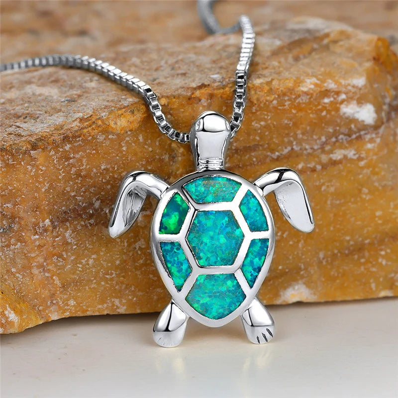 Grüne Feueropal Stein Halskette Niedliche Kleine Schildkröte Anhänger Halsketten Für Frauen Vintage Gold Farbe Kette Halskette Hochzeit Schmuck