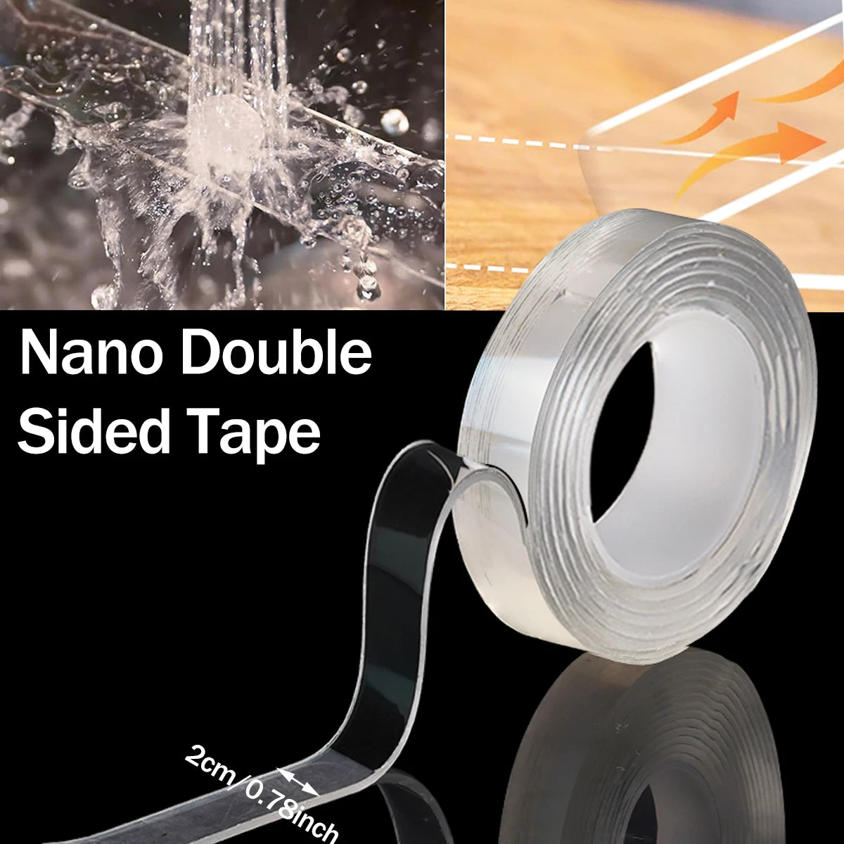 2mm Superstarkes Doppelseitiges Nano-Klebeband Transparenter Nahtloser Wasserdichter Streifen Hochhaftendes Wiederverwendbares Heimdekoration-Klebeband Werkzeug