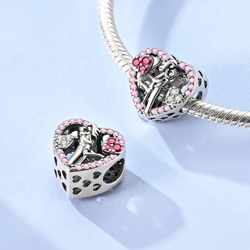 Rosa Charms aus 925er-Sterlingsilber, Perlen, Schmetterling, Parfümflasche, Krone, herzförmiger Zirkon, Charms für Frauen, feiner DIY-Schmuck, Geschenke