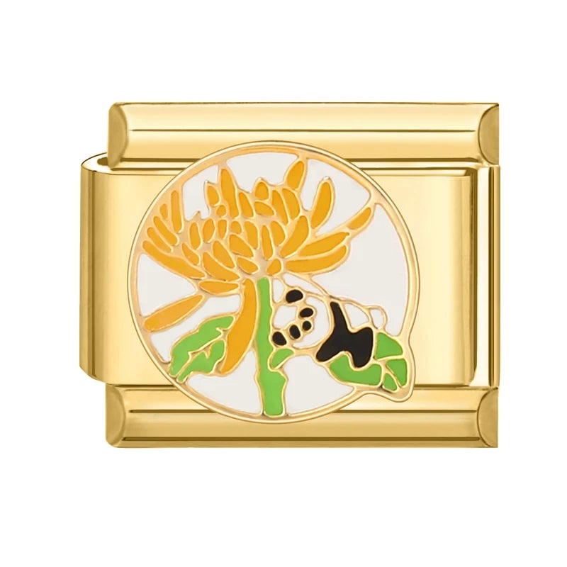 Vintage Gold Farbe süße Katzen Kaninchen Blumen Kirsch Augen italienische Charm Link Perlen passen 9mm Edelstahl Armband DIY machen