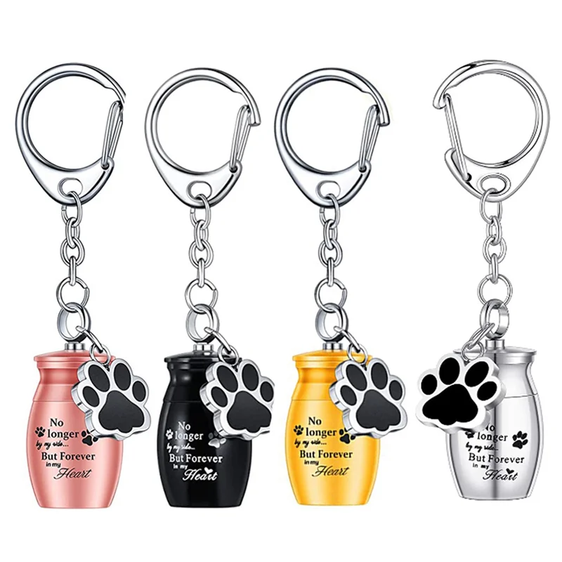 A19F-4er-Pack Haustier-Urnen, Schlüsselanhänger, kleine Haustier-Urnen für Hunde, Asche, Katzenasche, Andenken, Edelstahl