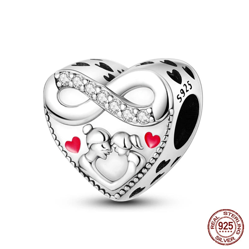 Charms aus 925er-Sterlingsilber, romantische Herz-Serie, Perlen, passend für Qikaola 925 Original-Armbänder, DIY-Schmuck zum Muttertag, Geschenke