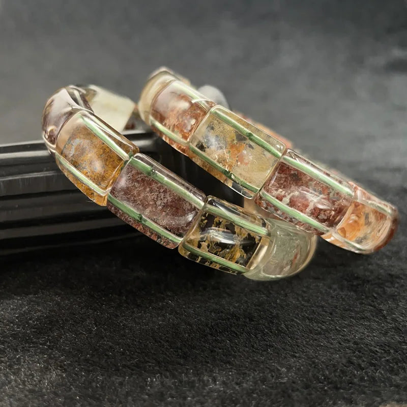 Neues farbiges Naturstein-Vier-Jahreszeiten-Geist-Kristall-Quarz-rechteckiges Armband für Männer und Frauen, Paare, glücklicher Modeschmuck