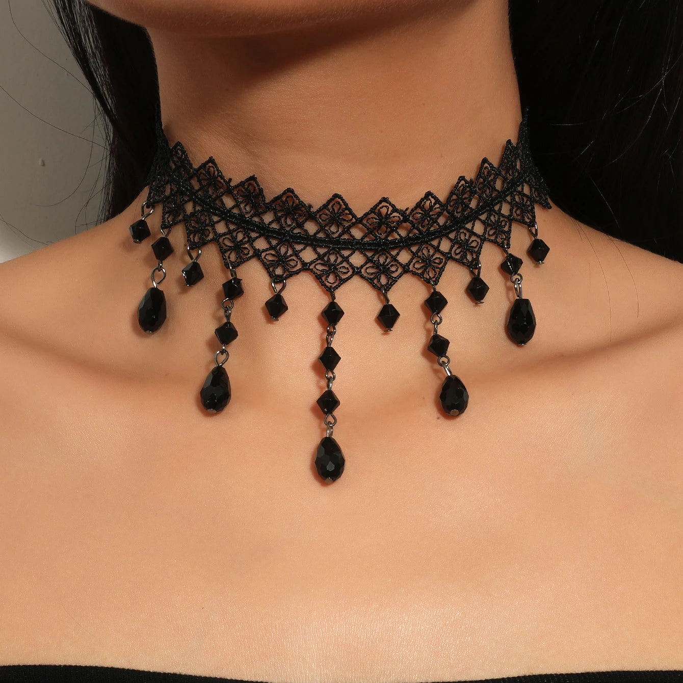 Neo-Gothic Punk Schwarz Sexy Spitze Halskette Für Frauen Mode Retro Schlüsselbein Kette Halloween Kragen Halsband Steampunk Geschenke