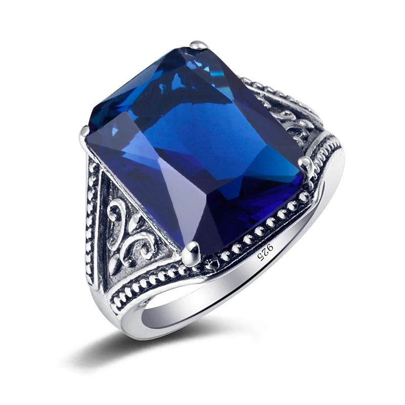 100 % 925 Sterling Silber Granat Herrenringe mit Stein 12*16mm Rechteck großer Vintage byzantinischer Schmuck Geschenke für Männer