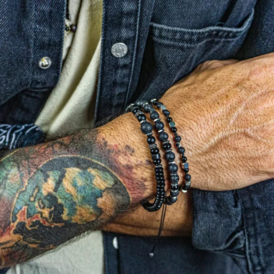 1PC Pulseras Hombre Vintage Tribal Holz Perlen Mann Armbänder Pulseiras Masculina Lava Stein Perlen Männliche Armbänder Homme