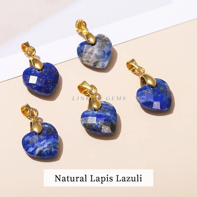 5 teile/los natürliche rosa Quarz Amethyst Lapislazuli facettierte Herz Anhänger 12*5mm kleine Gold Charms für Schmuck herstellung Zubehör