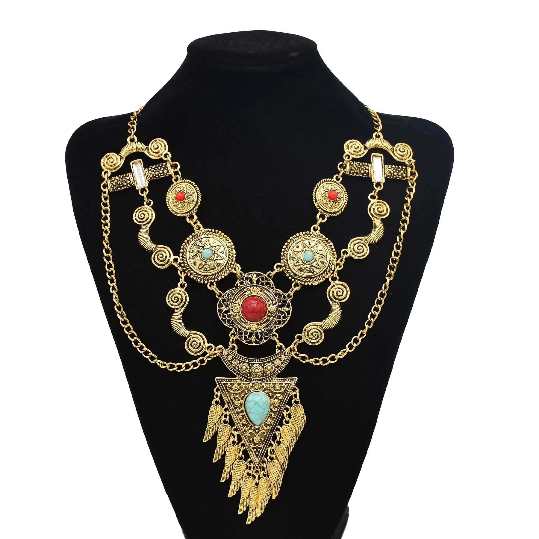 Afghanische Vintage Silber Farbe Legierung Halsketten Perlen Geometrische Form Münze Quaste Anhänger Klobige Halsketten für Boho Gypsy Türkisch