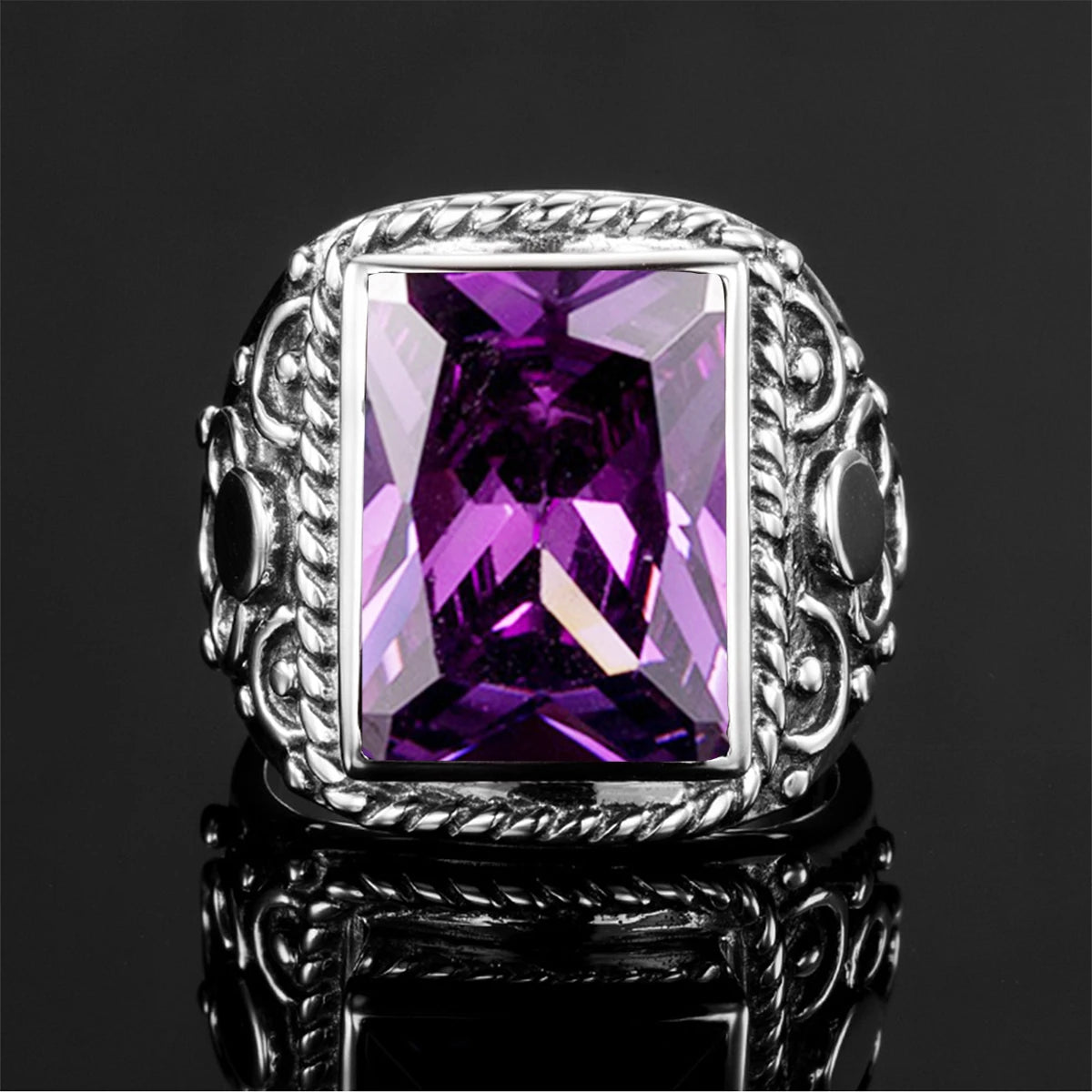 Massive 925er Sterlingsilber dicke Herrenringe Amethyst Vintage Art Deco Revival Vintage männlicher Schmuck Party Geschenk für Ehemann