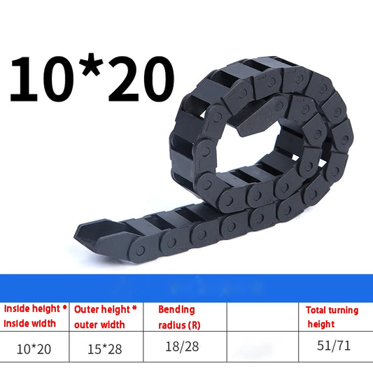 1 Meter halbgeschlossene Nylon-Kabelschleppkette, 10 x 10 mm, 10 x 15 mm, Kunststoff-Schleppleinen-Drahtträger für CNC-Route-Übertragung