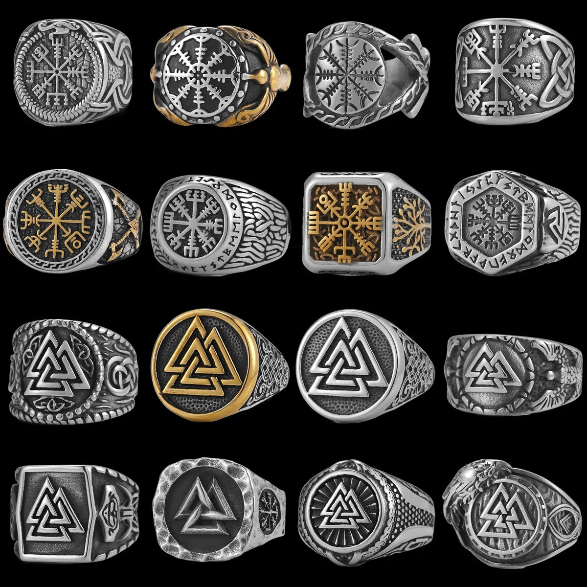 Vintage Edelstahl Wikinger Amulett Ring Nordischer Kompass Runen Männer und Frauen Ringe Teenager Multi Style Schmuck Freund Geschenk