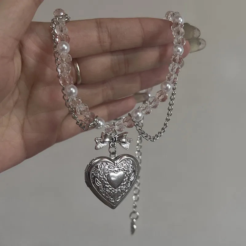 Vintage Herz Kreuz Anhänger Halskette Gothic Mehrschichtige Quaste Imitation Perle Kette Halsband Trend Party Hals Schmuck