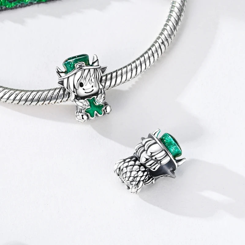 Neu im 925er-Sterlingsilber, grüne Charms, Perlen, Frosch, Kleeblatt, Schildkröte, Anhänger, Schmuck, passend für Original-925-Armbänder für Frauen, DIY-Geschenk