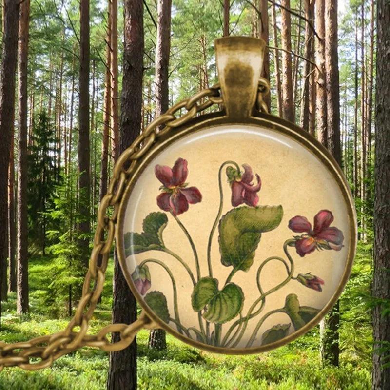 Vintage Antik vergoldete bunte süße Erbsenblume Glas Anhänger Halskette für Frauen Schmuck