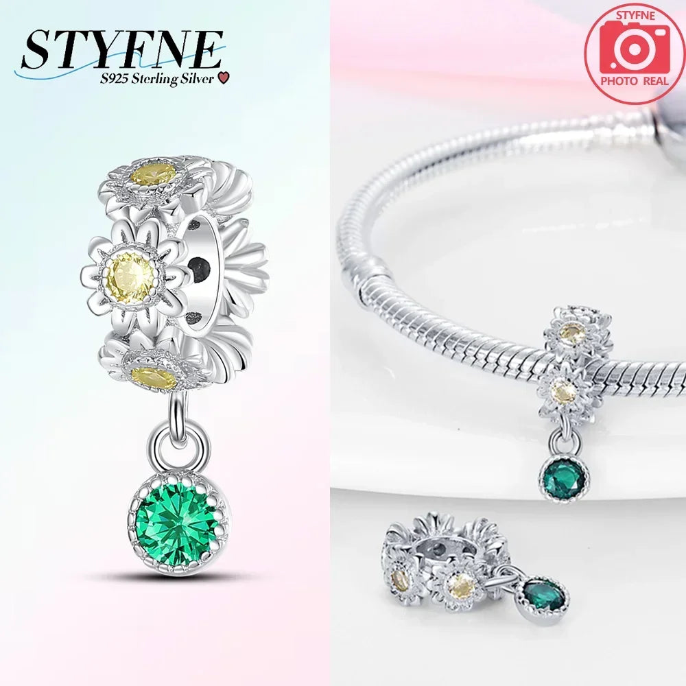 Exquisite Charm-Perlen aus 925er-Sterlingsilber mit Blumenserie, Sonnenblume, Sakura-Chrysanthemen-Anhänger für Damen, Schmuck, modisches Geschenk