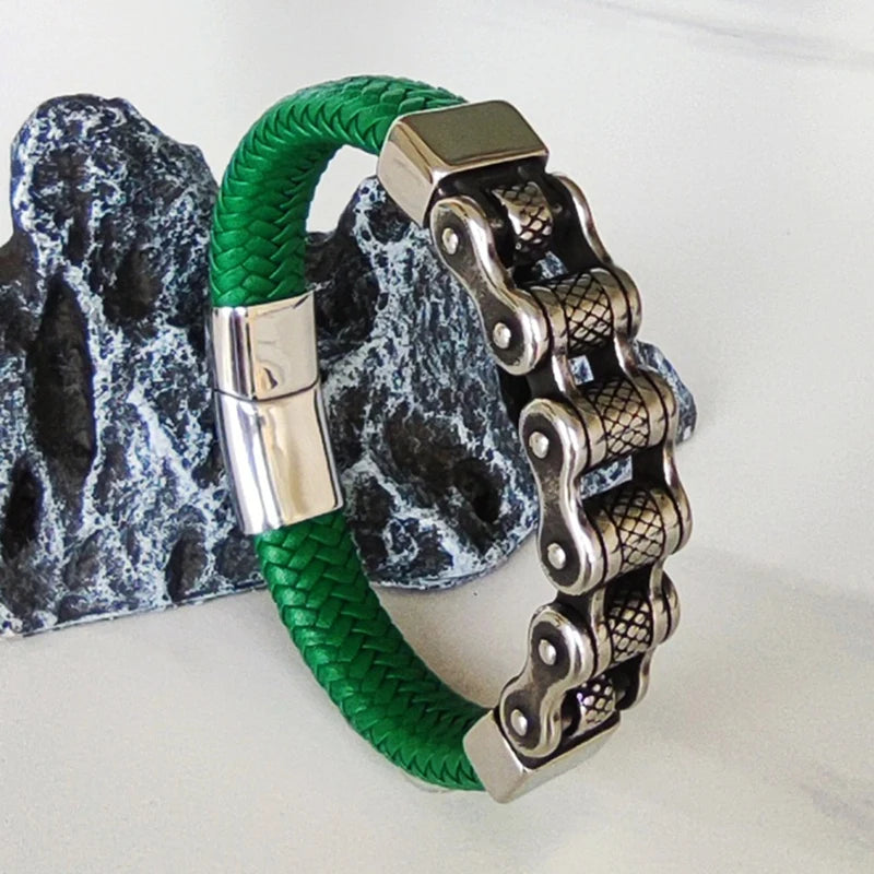 Klassische Leder Armband Männer Lokomotive Kette Edelstahl Punk Magnetische Verschluss Armreifen für Freund Geschenk Charme Schmuck SP1555