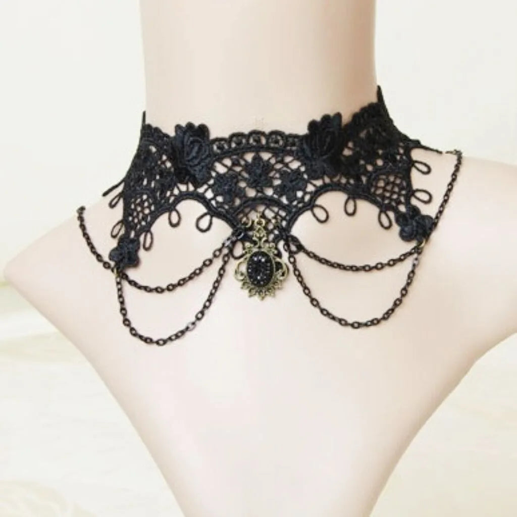 Neo-Gothic Punk Schwarz Sexy Spitze Halskette Für Frauen Mode Retro Schlüsselbein Kette Halloween Kragen Halsband Steampunk Geschenke