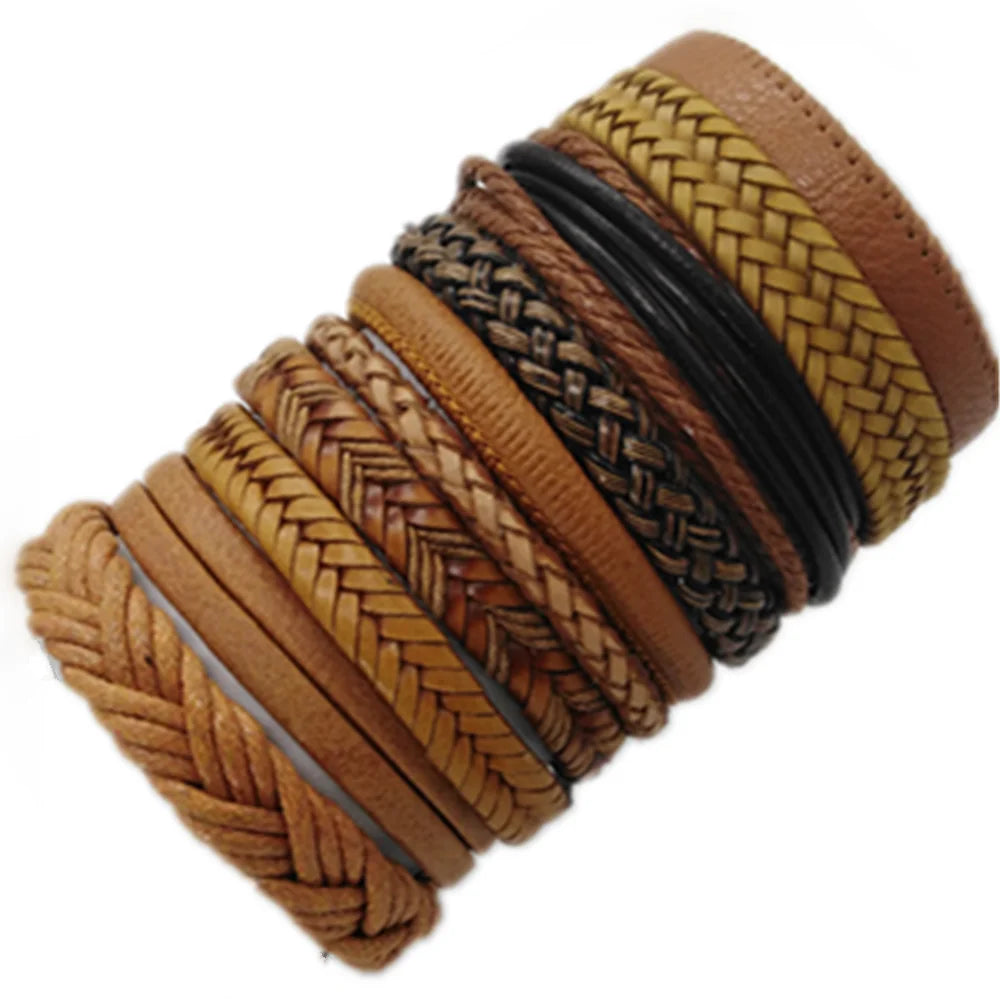 10 Teile/satz Schwarz Wrap Woven Neue Mode Handgemachte Männer Armbänder Männlichen Frauen Leder Armbänder Männer Armreif Großhandel Schmuck Geschenk