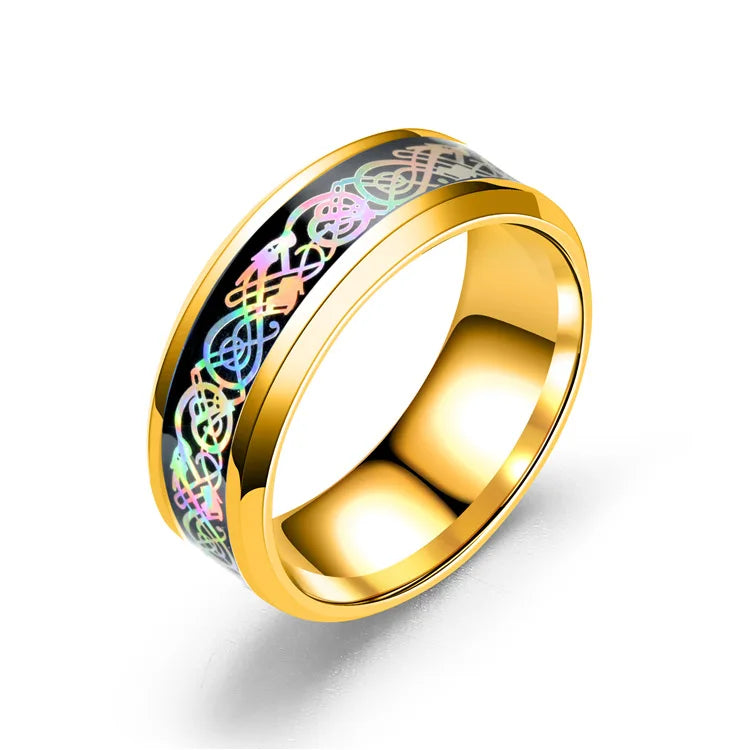 20 Farben Herrenschmuck Rot Blau Schwarz Drache Inlay Comfort Fit Edelstahlringe für Hochzeit Breite 8 mm