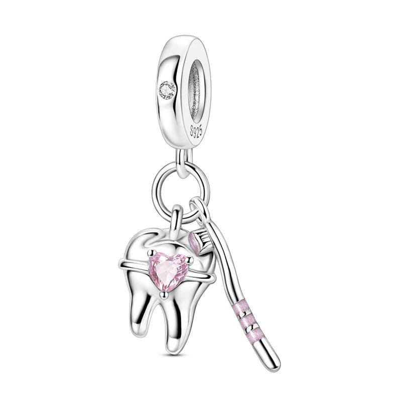 Rosa Charms aus 925er-Sterlingsilber, Perlen, Schmetterling, Parfümflasche, Krone, herzförmiger Zirkon, Charms für Frauen, feiner DIY-Schmuck, Geschenke