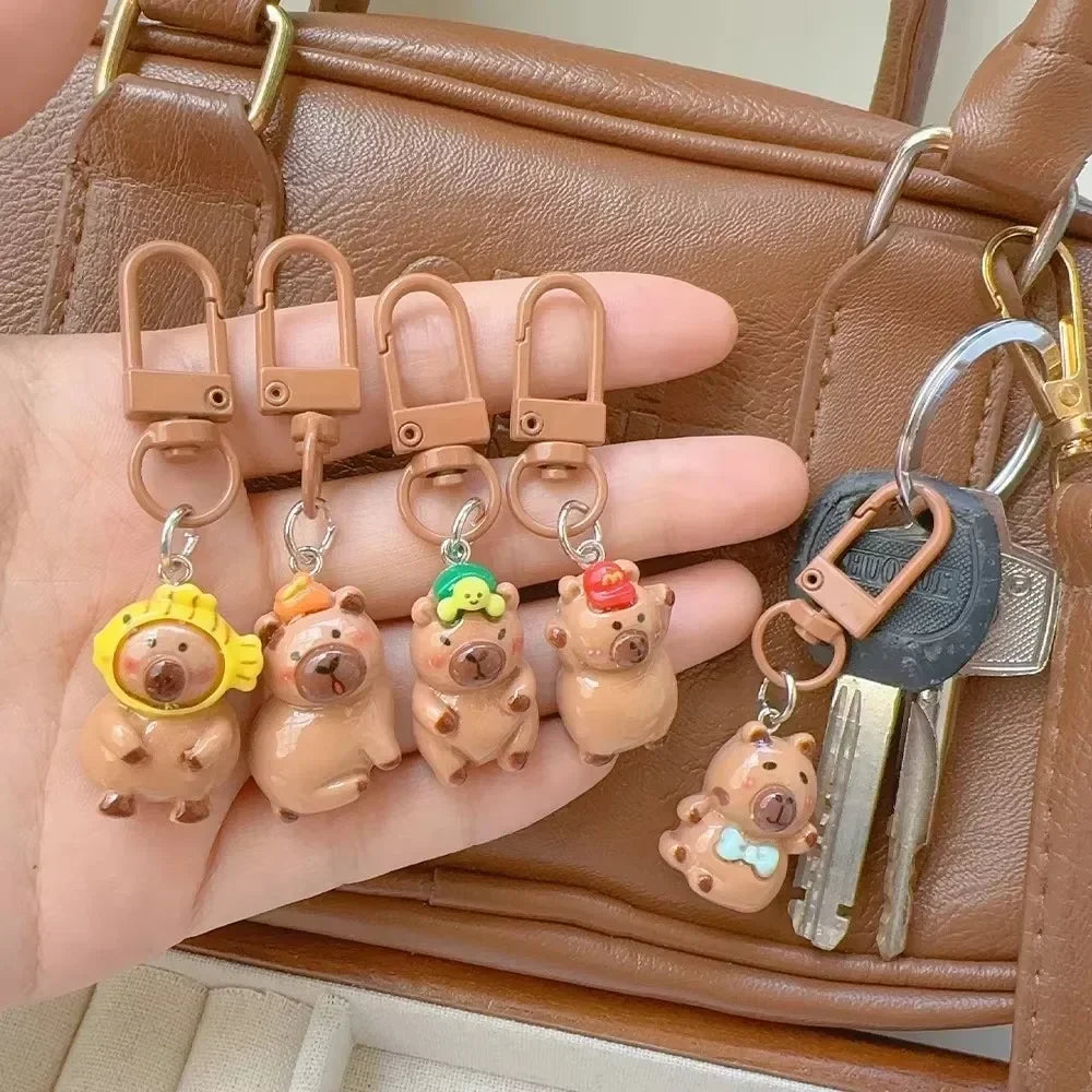 1-10Pcs Lustige Cartoon Capybara Schlüsselanhänger Frauen Männer Charme Harz Glänzend Flatback Tier Anhänger Schlüsselring Schmuck, Die Entdeckungen