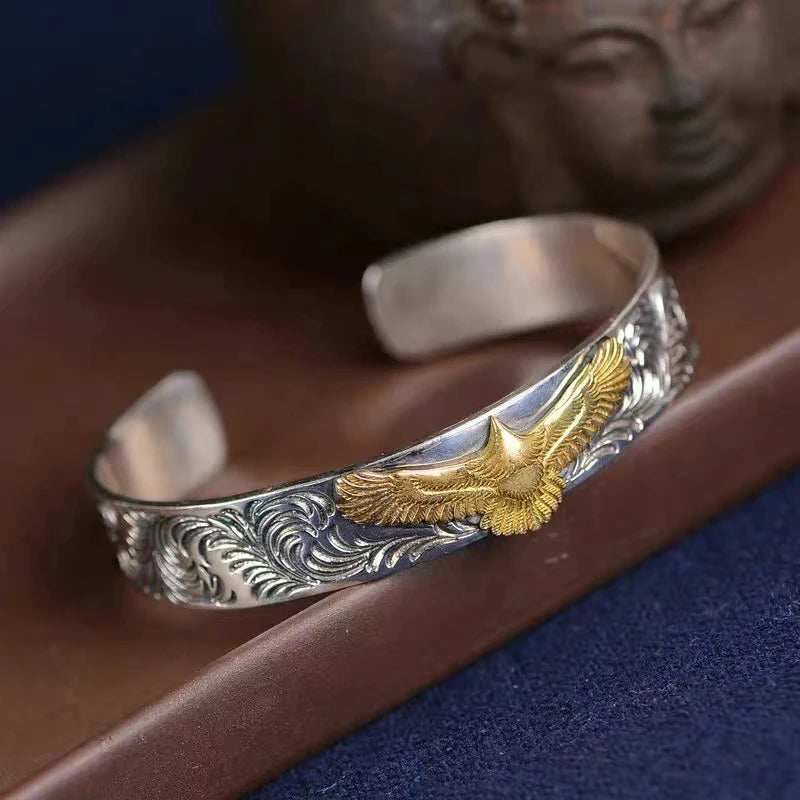 Punk Gold Farbe Adler Tier Druck Manschette Armband Männer Manschette Armreifen Männlichen Charme Rock Motorrad Reiter Schmuck