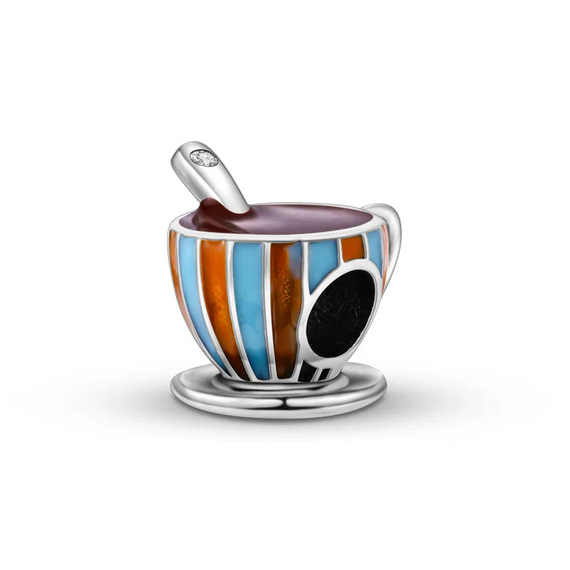 Echtes 925 Sterling Silber Buch Und Kaffeetasse Charms Fit Original Pand 3mm Armband Anhänger Perlen Frauen Edlen schmuck