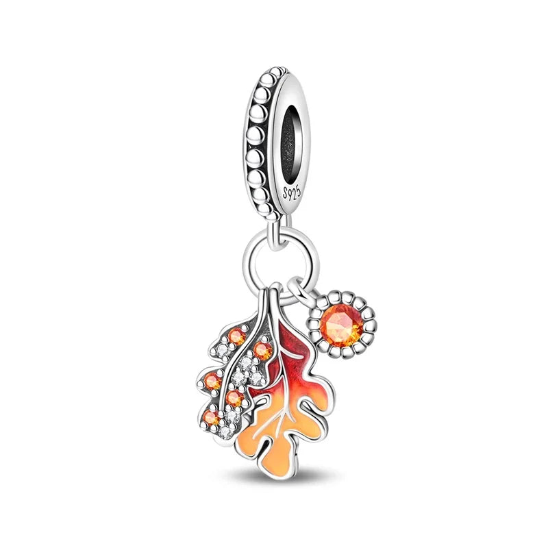 Kürbishaus-Perlen und Kuchen-Donut-Herzform aus 925er-Sterlingsilber, dreifach baumelnder Charm, passend für Armbänder, goldene orangefarbene Anhänger-Geschenke