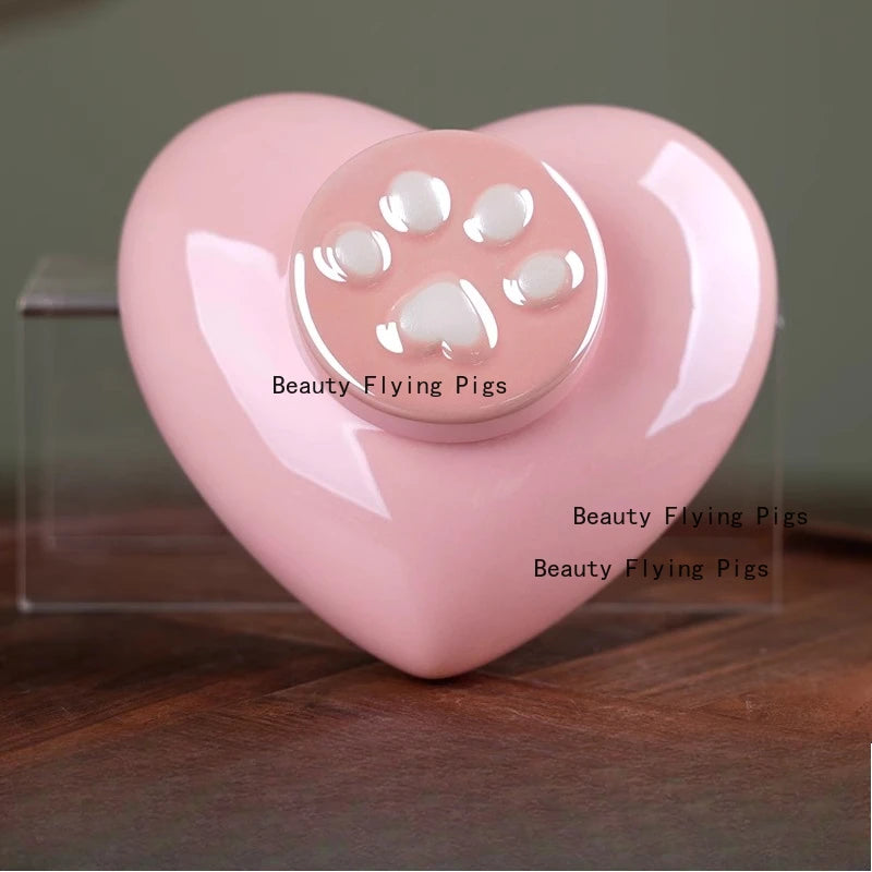 1 Stück rosa Keramik-Urne mit Krallendruck für Asche, kleines Katzen- und Hunde-Keramik-Asche-Vorratsglas, rosa Haustier-Haarglas, Beerdigungszubehör für Haustiere