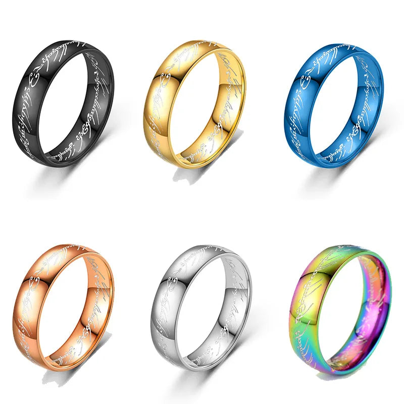 Edelstahlschmuck Punk One Ring Of Power Elf Bilbo Baggins Gollum Tolkien Letter Wizard Mehrfarbig Größe 6-13