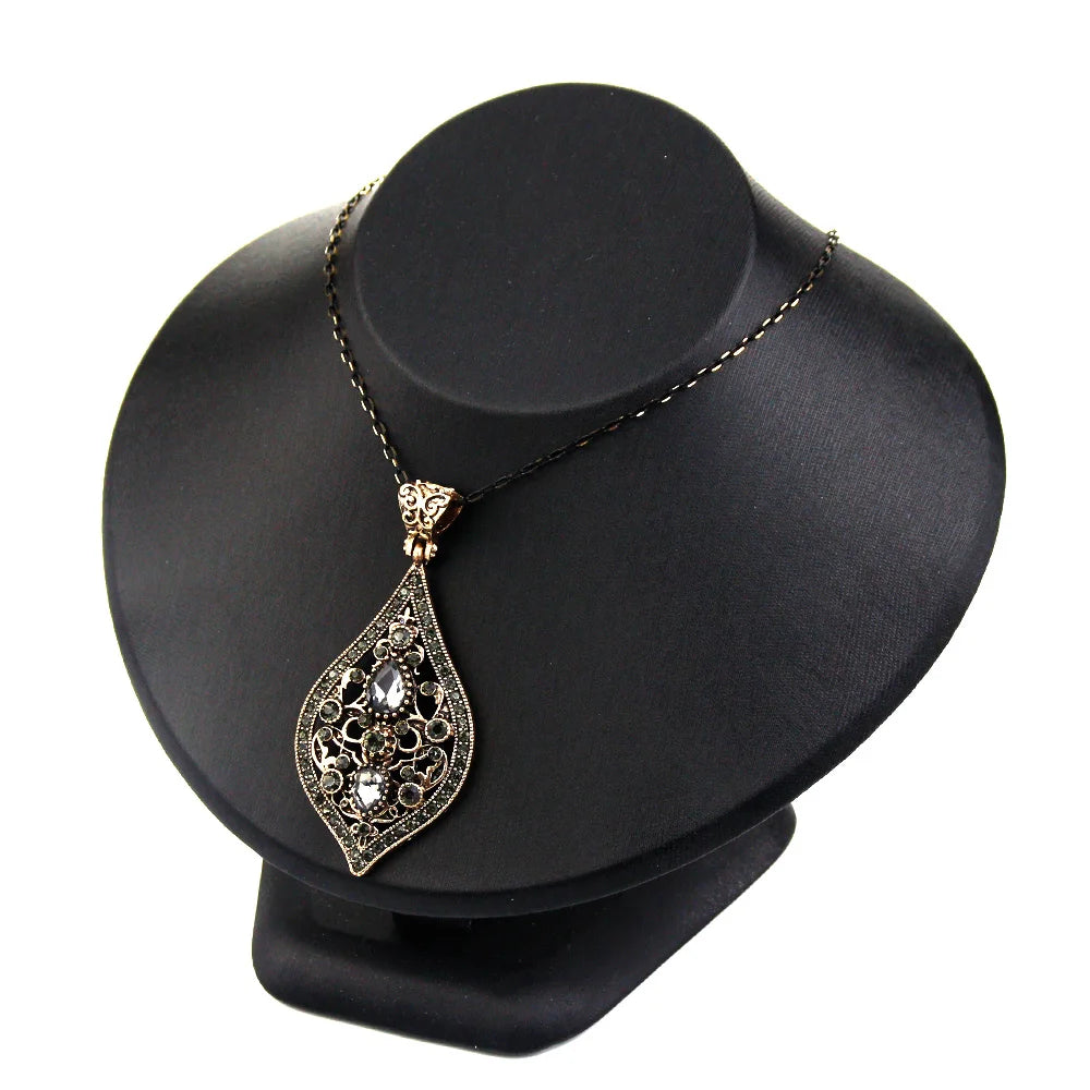 Sunspicems Einzigartige Graue Kristall Anhänger Halskette Für Frauen Antik Gold Farbe Vintage-Schmuck Party Zubehör Luxus Geschenke