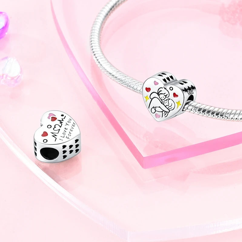 Charms aus 925er-Sterlingsilber, romantische Herz-Serie, Perlen, passend für Qikaola 925 Original-Armbänder, DIY-Schmuck zum Muttertag, Geschenke