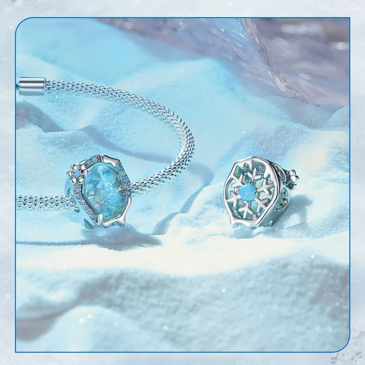 Wostu Sterling Silber schmelzende Eis Schneeflocke Anhänger blau Opal Liebe Herz Regenbogen Charme fit Original Armband DIY Winter Geschenk
