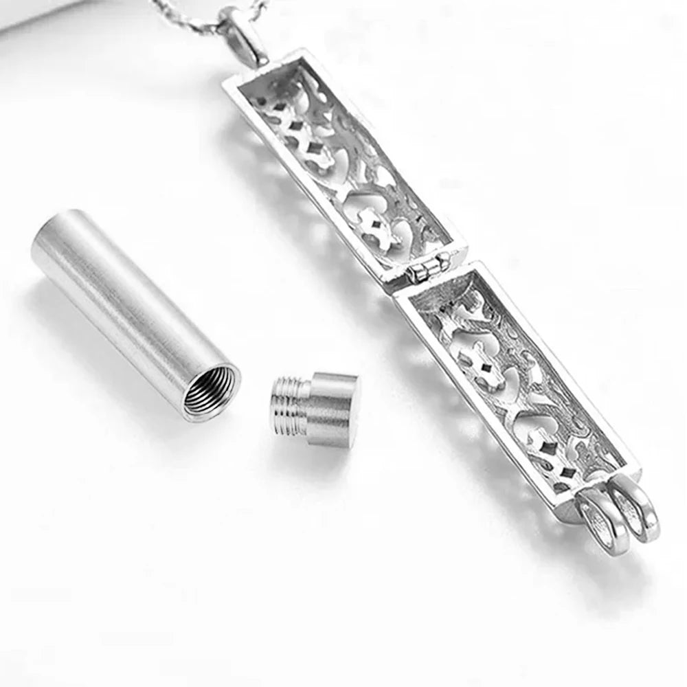 Hohler Zylinderfläschchen-Urnen-Halskette für Asche für Damen und Herren, Feuerbestattungsschmuck, Andenken, Gedenkstätte, menschliches Haustier, Asche-Anhänger