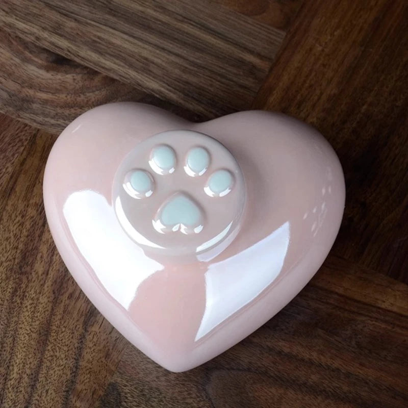 1 Stück rosa Keramik-Urne mit Krallendruck für Asche, kleines Katzen- und Hunde-Keramik-Asche-Vorratsglas, rosa Haustier-Haarglas, Beerdigungszubehör für Haustiere