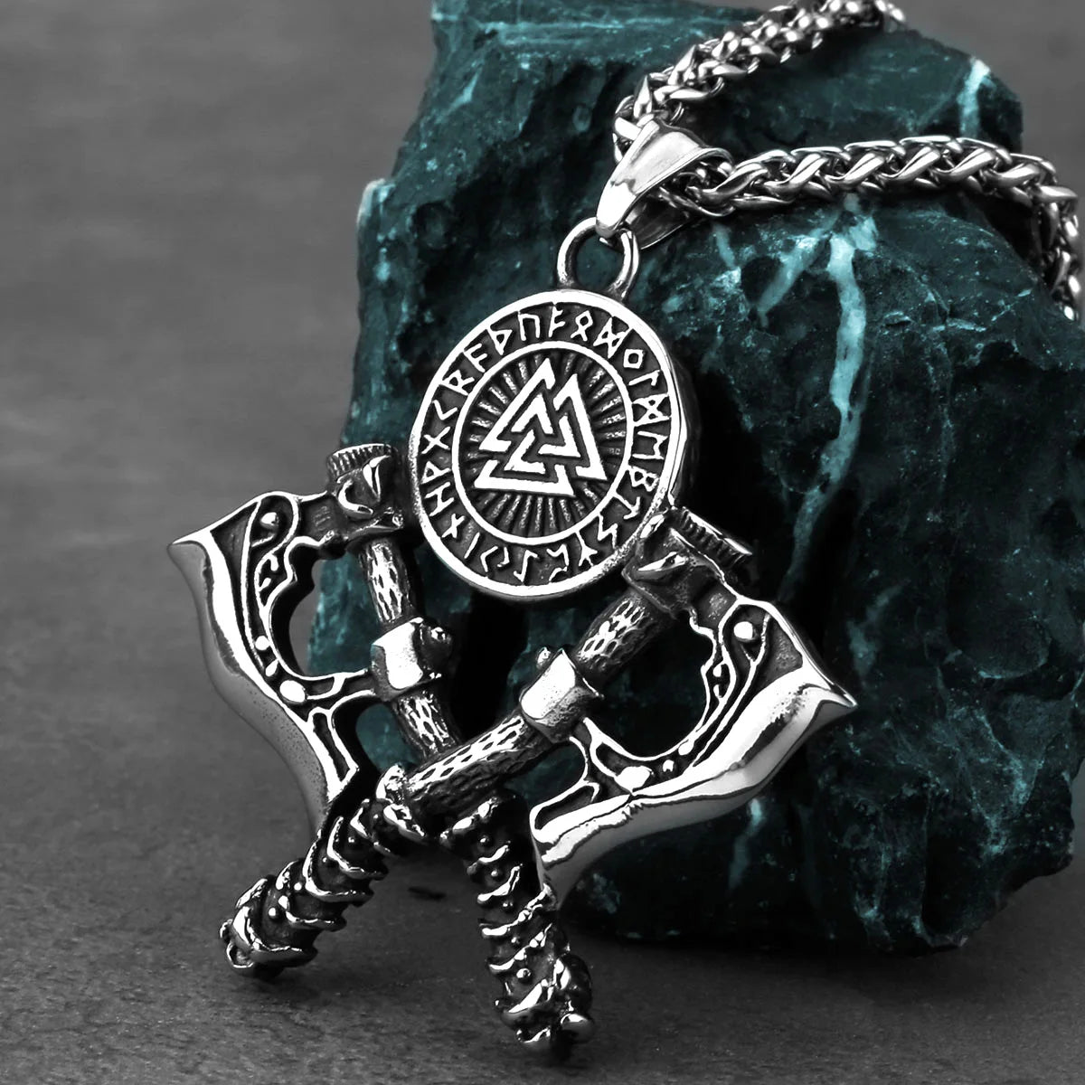 HNSP 316L Edelstahl Doppel Axt Viking Anhänger Kette Halskette Für Männer Vintage-Schmuck Punk Zubehör