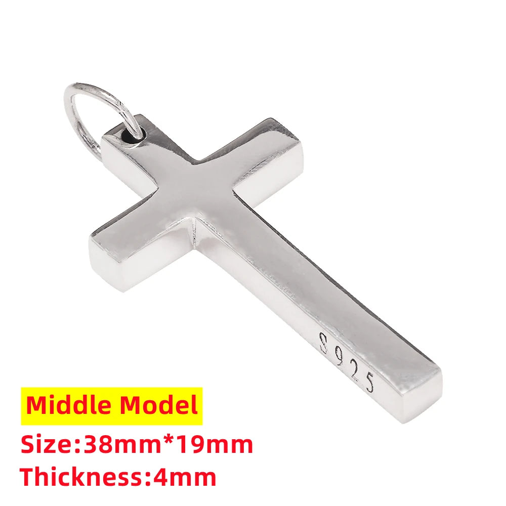 100 % massiver S925-Sterlingsilber-Kreuz-Anhänger für Männer und Frauen, glatt, hochglanzpoliert, schlichtes Design, Jesus Christus, Schmuck, Geschenk