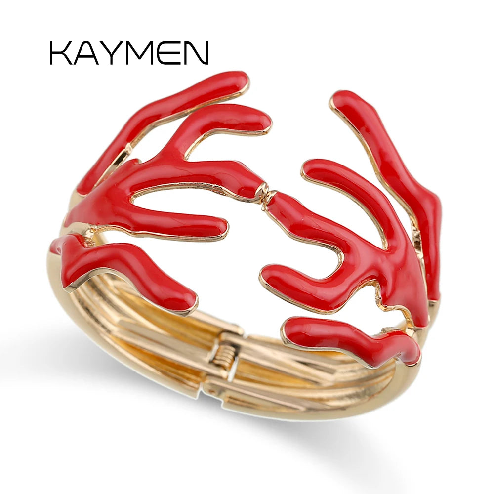 KAYMEN Neues wunderschönes Korallen-Design, luxuriöses Manschettenarmband, Statement-Armreif, Modeschmuck für Frauen, Verlobung, Hochzeit, Zubehör
