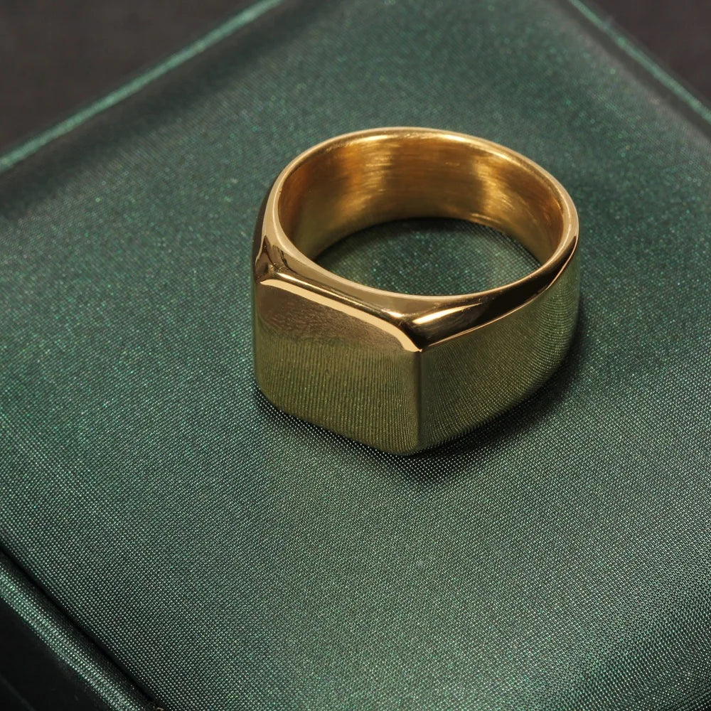 316L Edelstahl Quadrat Signet Ring Für Männer Männlich Finger Schmuck Zubehör Antioxidans Anti-stress Ring
