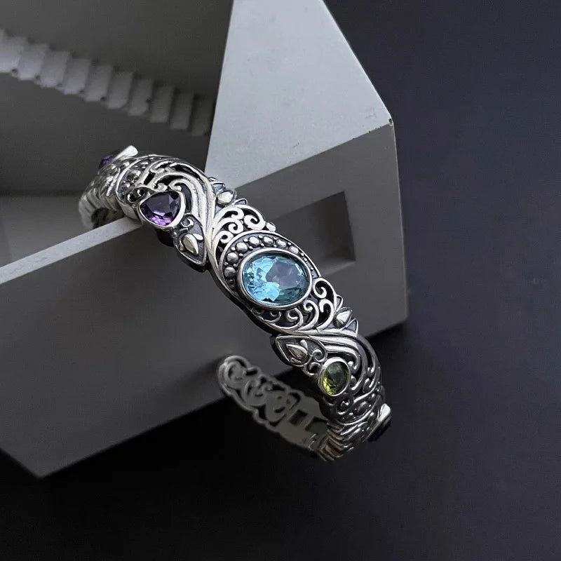 2024 neuen Stil Vintage Thai Silber glänzenden Kristall weiblichen Armreif Promotion Schmuck für Frauen Muttertag Geschenke nie verblassen