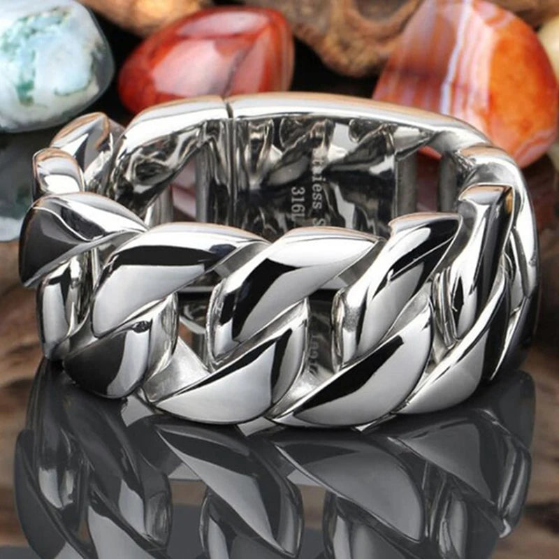20/26/31MM 316L Edelstahl Curb Kubanisches Armband Riesige Schwere Silber Farbe Ton Schmuck Herren Frauen Biker Bike Kette Armbänder